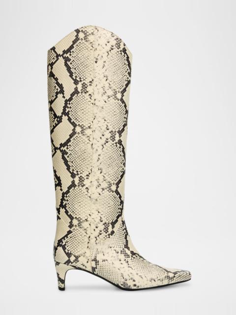 STAUD Western Wally Snake-Embossed Leather Knee-High Boots