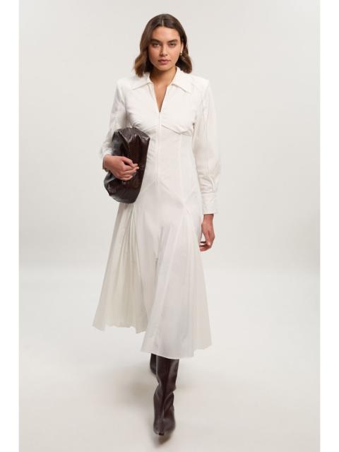 KAREN MILLEN Pleated Detail Cotton Long Sleeve Woven Midi Dress