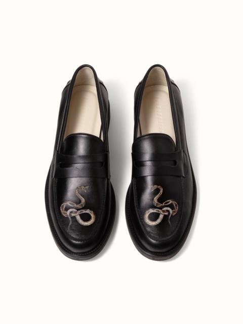 DUKE + DEXTER Wilde Black Snake Penny Loafer - Men's