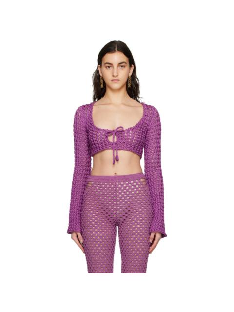 Moschino Purple Cropped Long Sleeve T-Shirt