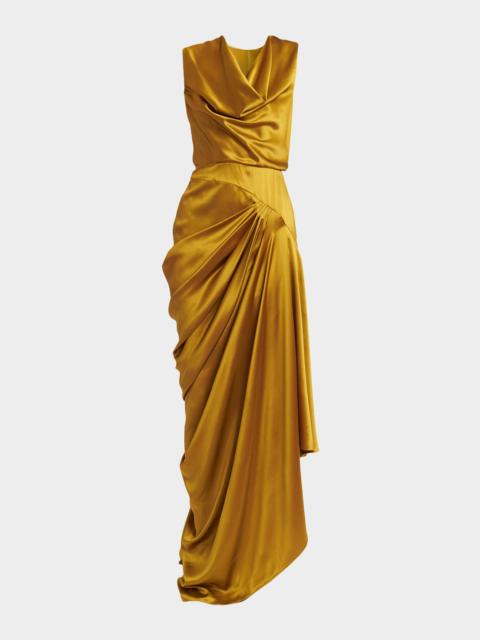 Valentino Cowl-Neck Sleeveless Draped Silk Maxi Dress