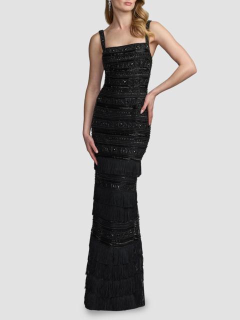 MAC DUGGAL Women's Embellished Geometric Fringe Gown - Black
