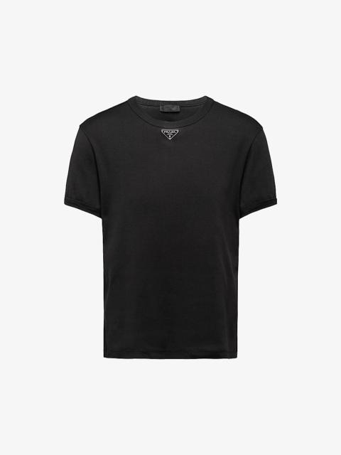Prada Logo-plaque crewneck slim-fit cotton T-shirt