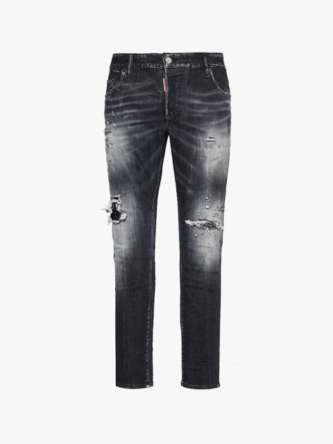 Skater distressed slim-fit tapered-leg stretch-denim jeans