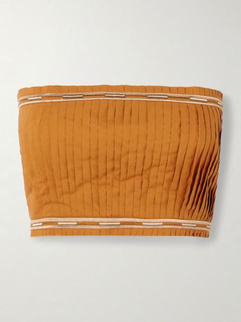 EMPORIO SIRENUSE Flavia Strapless Cropped Embroidered Cotton Top