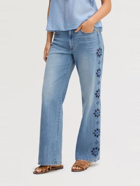 Sam Edelman Sam Edelman Embroidered Eyelet Wide Leg Jeans in Poppy Indigo Wash
