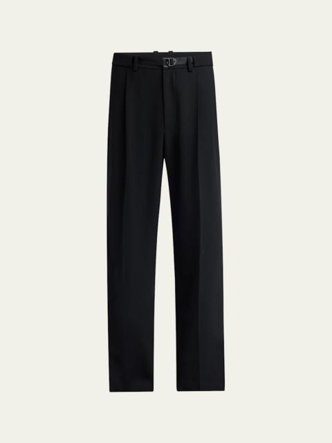 Moncler Men's Matte Black Belted Twill Trousers