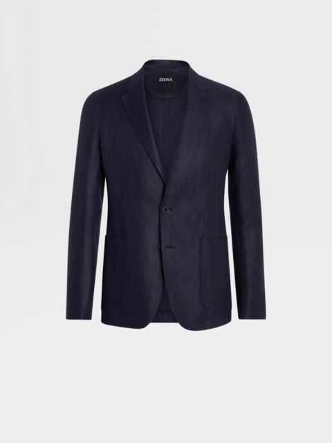 ZEGNA DARK BLUE PURE LINEN SHIRT JACKET