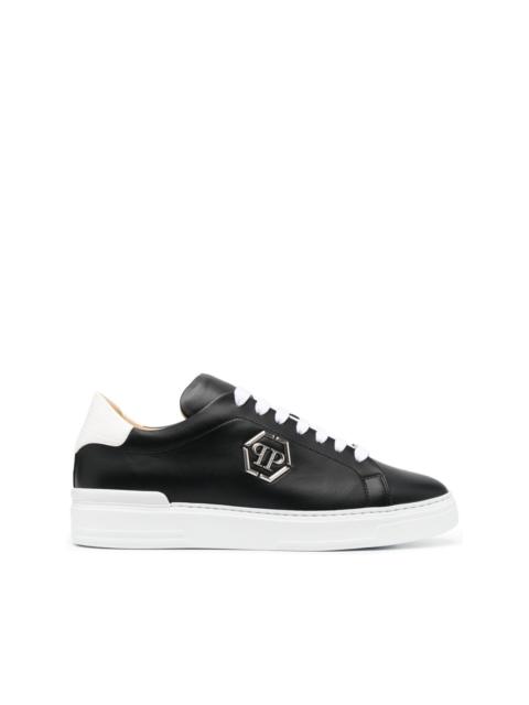 logo-plaque two-tone leather sneakers