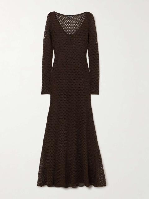 Metallic open-knit maxi dress