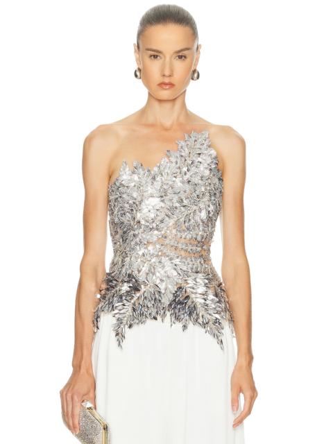 Oscar de la Renta Strapless Fern Embroidered Top