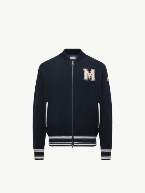Moncler Embroidered Monogram Padded Zip-Up Wool Blend Cardigan
