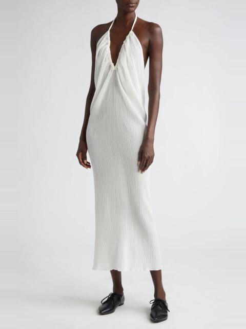 Parchment Ruched Organic Cotton & Organic Silk Halter Dress