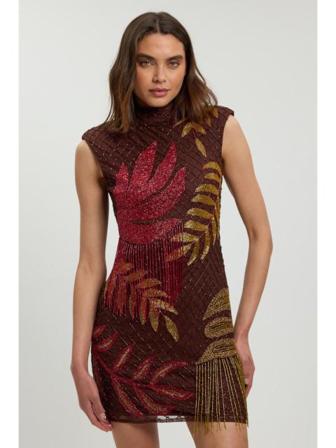 KAREN MILLEN Petite Tropical Bead Detail Mini Dress
