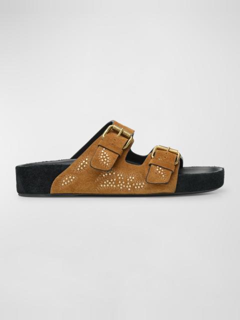 Lennyo Studded Suede Dual-Buckle Sandals