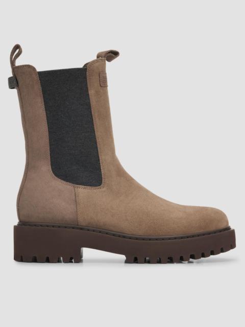 Brunello Cucinelli Women's Monili Pull-Tab Suede Chelsea Boots - Torba