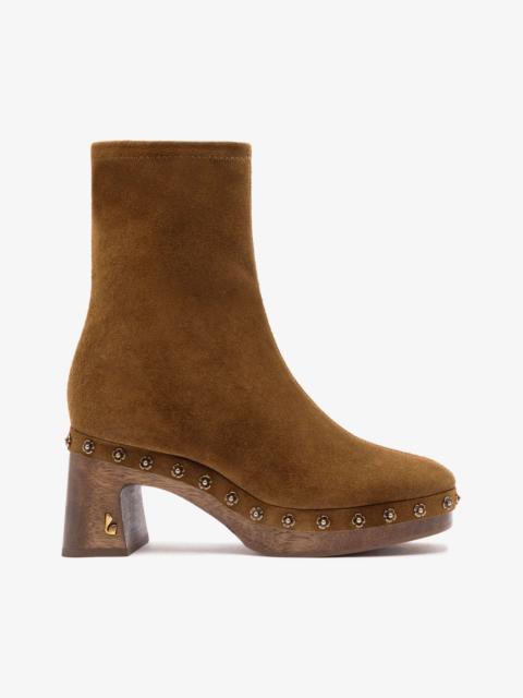 Larroudé Dolly Low Wooden In Russet Suede