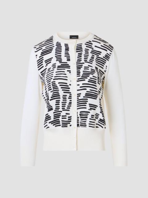 AKRIS Women's Printed Silk Long-Sleeve Cardigan - Ecru Black