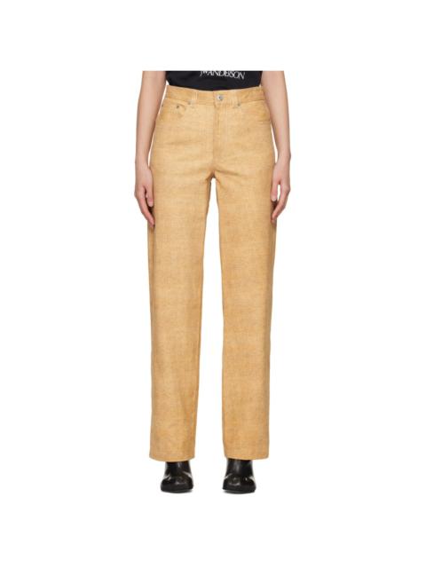 Beige Straight-Fit Leather Pants