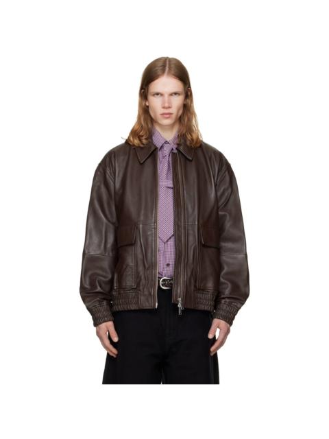 Studio Nicholson Brown Piston Leather Jacket