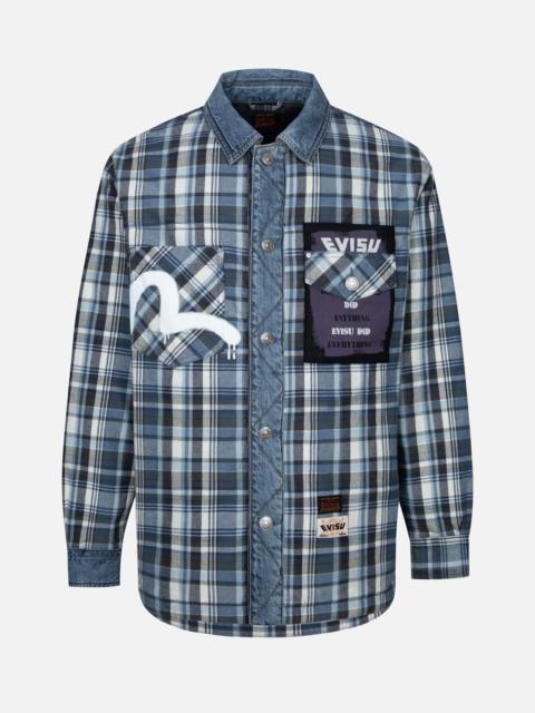 EVISU SEAGULL AND POSTER PRINT LOOSE FIT PADDED SHIRT JACKET