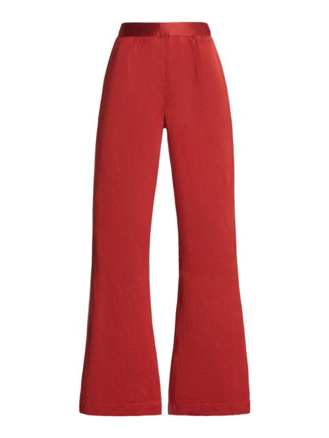 Tia High-Waisted Linen Flared-Leg Pants red