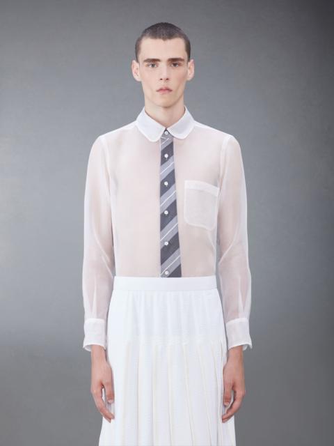 Thom Browne Silk Organza Tie Applique Round Collar Shirt