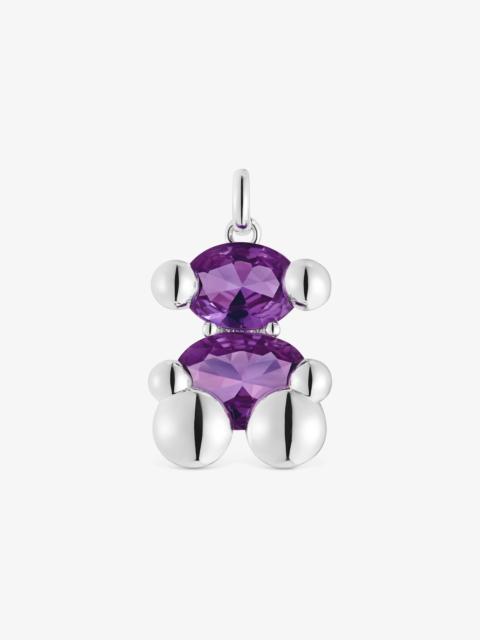TOUS Medium silver bear motif Pendant with lab-grown lilac-colored sapphire Color Bear LGG