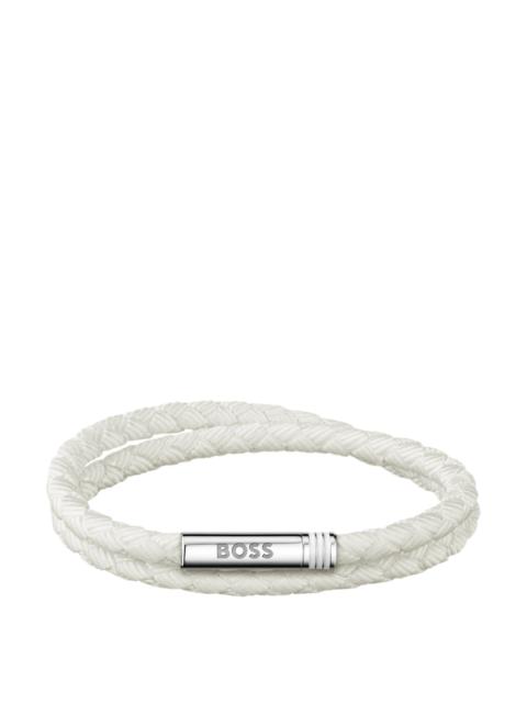 BOSS DOUBLE-BRAIDED WHITE CUFF WITH LOGO CLOSURE