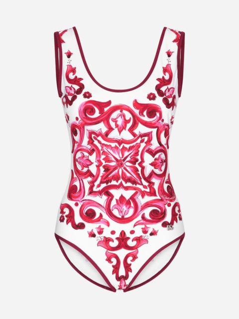 Dolce & Gabbana Majolica Print Racing Swimsuit
