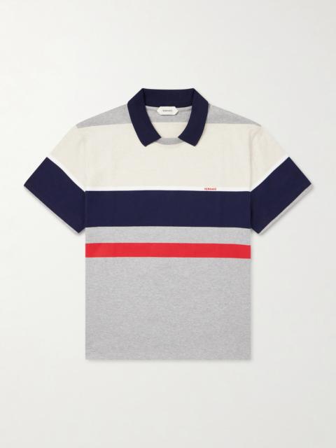 VERSACE Logo-Embroidered Striped Cotton-Jersey Polo Shirt