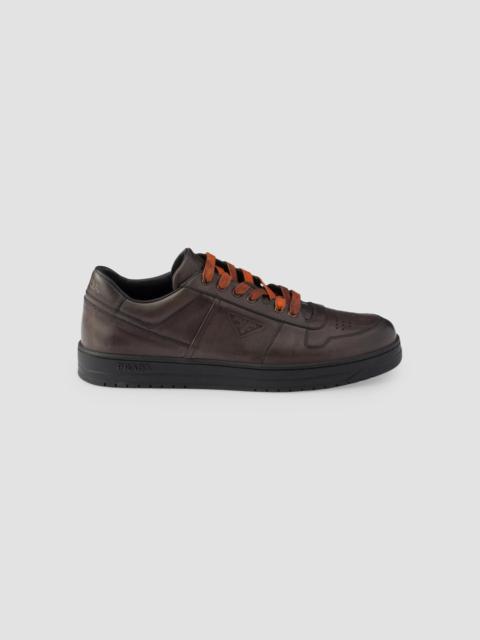 Prada Men's Downtown Aged Leather Sneakers - Grey