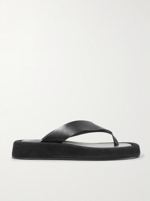The Row Ginza Leather And Suede Platform Flip Flops