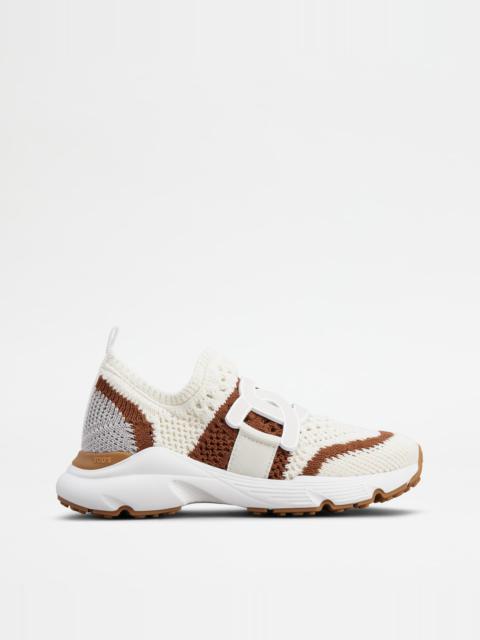 Tod's KATE SLIP-ON SNEAKERS IN FABRIC - OFF WHITE, BROWN, GREY