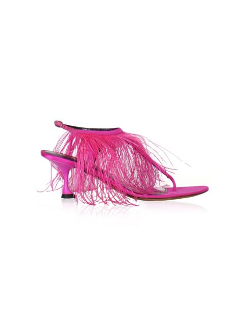 Tee Thong Feather-Embellished Satin Sandals pink