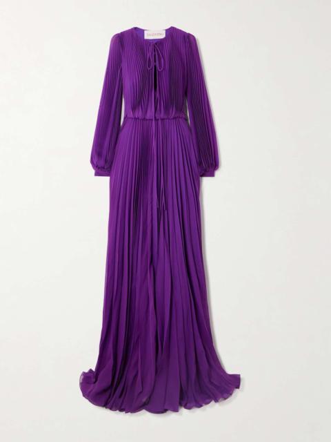 Pleated silk-crepe gown Purple