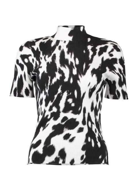 Oscar de la Renta Cow Print Classic Mockneck Short Sleeve Tee