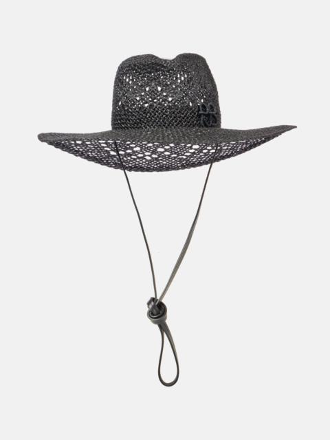 RUSLAN BAGINSKIY Logo leather-trimmed straw fedora