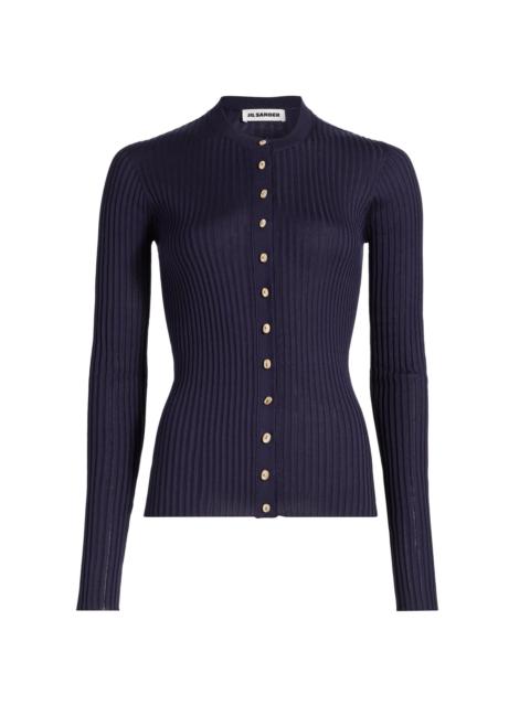 Jil Sander Women's Superfine Seamless Silk Rib-Knit Cardigan - Midnight