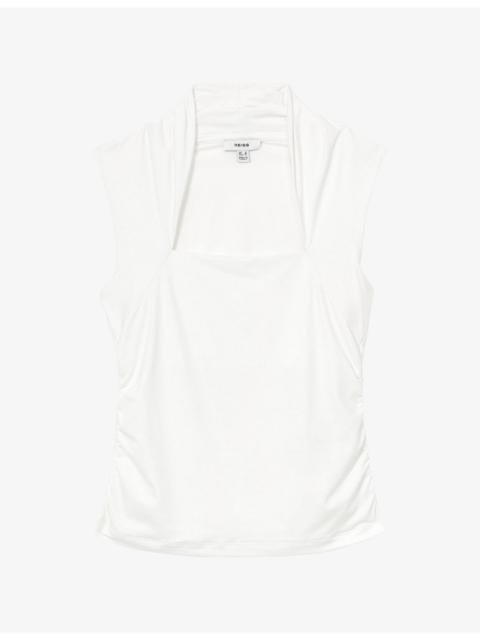 REISS Harri Square-Neck Ruched Stretch-Jersey Top