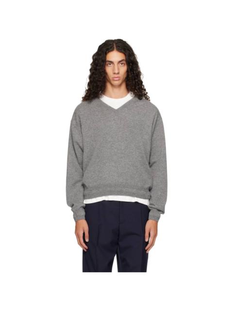 Jil Sander Gray LS V-Neck Sweater