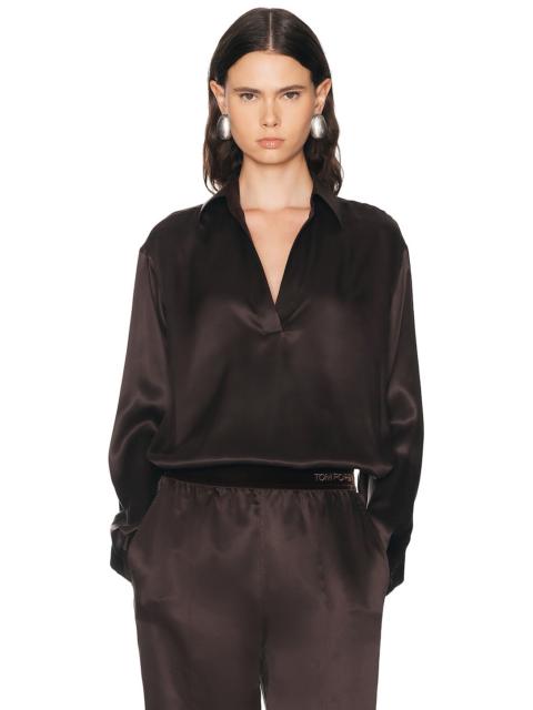 TOM FORD Silk Satin Polo Top