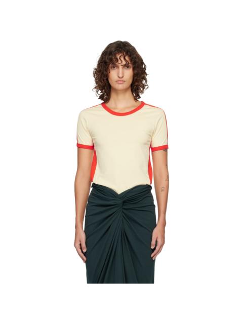 Dries Van Noten Off-White & Red Fitted Contrast T-shirt