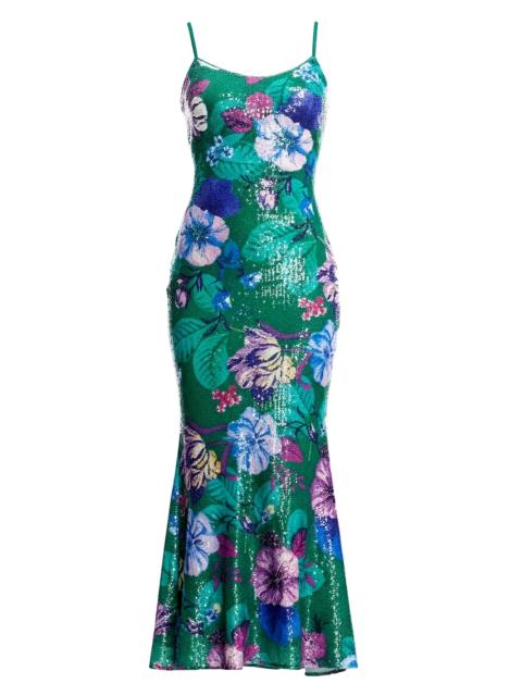 Dress The Population Women's Susan Floral Sequined Maxi Dress - Kelly Green Multi