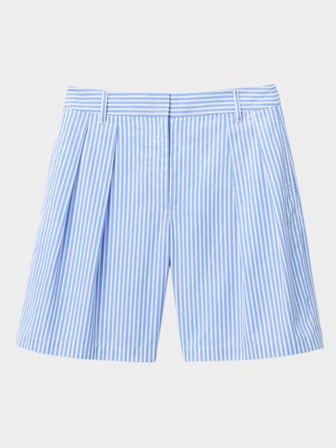 Lafayette 148 New York Park Pleated Striped Cotton Shorts