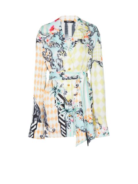 Balmain Loose belted shirt with Baroque print