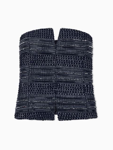 GIORGIO ARMANI BUSTIER TOP IN VISCOSE AND JACQUARD VELVET WITH JET BEADS