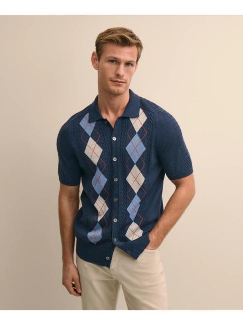 Brooks Brothers Supima® Cotton Short-Sleeve Argyle Polo Cardigan