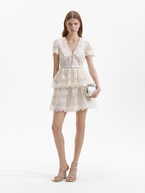 Cream Flower Lace Collar Mini Dress