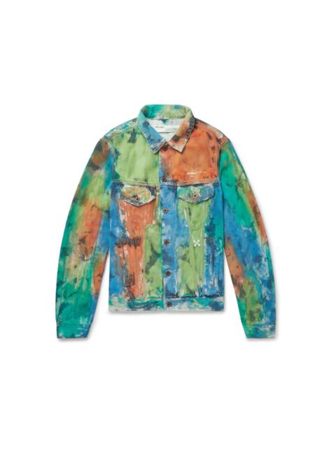 Off-White OFF-WHITE Painted Distressed Denim Trucker Jacket Multicolor